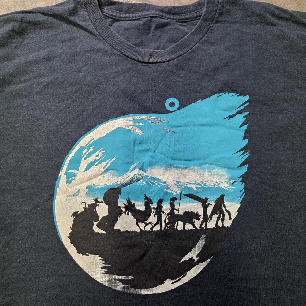 Final Fantasy VII Shirt Mens Large Blue Meteor Chocobo Silhouette Graphic Tee